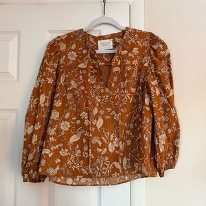 Hyacinth House | Burnt Orange Floral along Sleeve Petunia Blouse